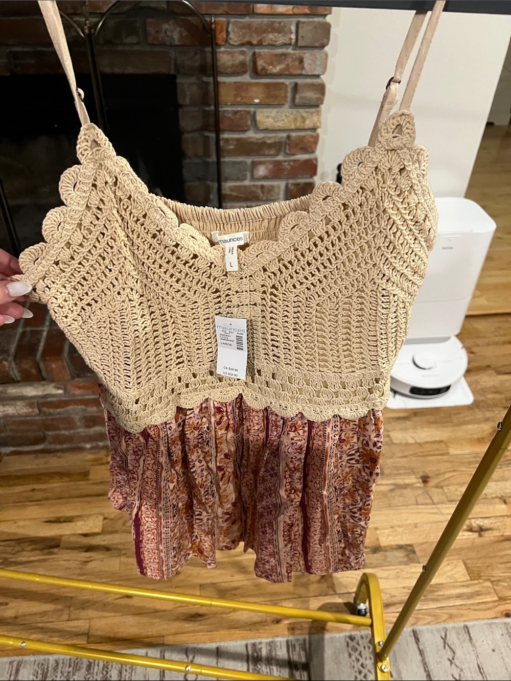 Maurices Cream Crochet Bodice Paisley Tank with Rust and Mauve Skirt